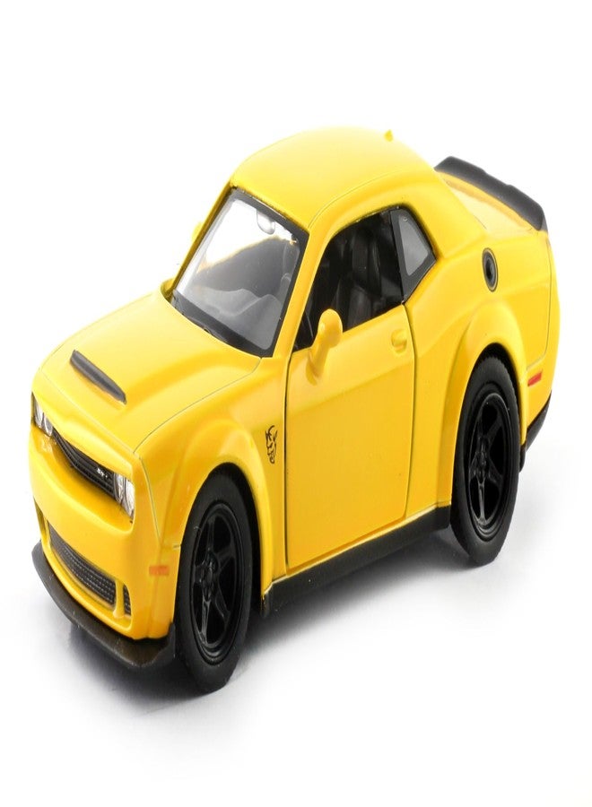 Rmz City 5 Inch Die Cast Dodge Challenger SRT Demon 2018 Toy Car 1:39 Scale Model | Licensed Collectible Vehicle with Opening Doors & Pullback Action | International Series for Car Lovers | Yellow - Image 2